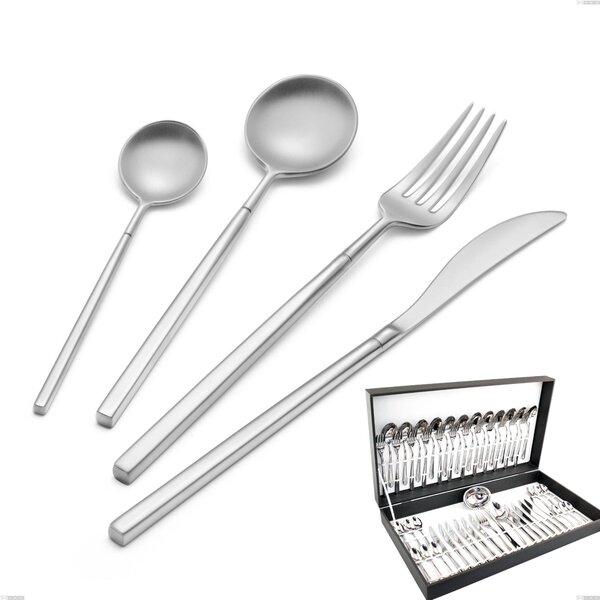Kyoto Sandblasted 51 Piece Cutlery Set in Canteen Box, Sandblasted Stainless Steel (Aisi 304)
