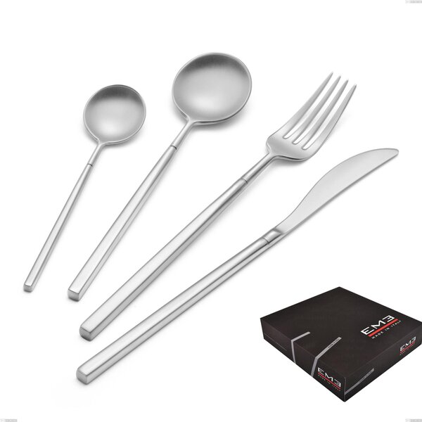Kyoto Sandblasted 49 Piece Cutlery Set in Gift Box, Stainless Steel (Aisi 304) Sandblasted