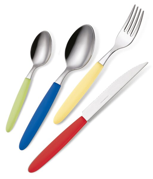 LIGHT Colourful Cutlery Set 24 Pieces: 6 Knives, 6 Forks, 6 Spoons, 6 Coffee Spoons, Polypropylene Handles (Mixed Colour 24 Pieces)