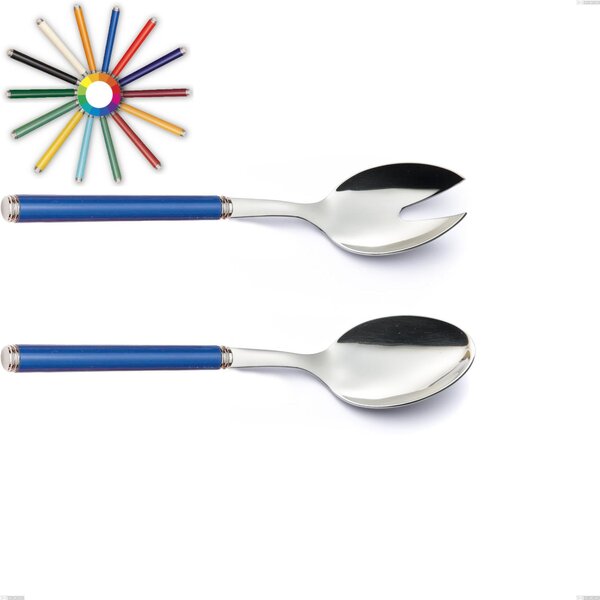 LINEA Salad Cutlery Set in 18.10 AISI430 Stainless Steel with ABS Handle and 233 mm Double Collar, Dishwasher Safe