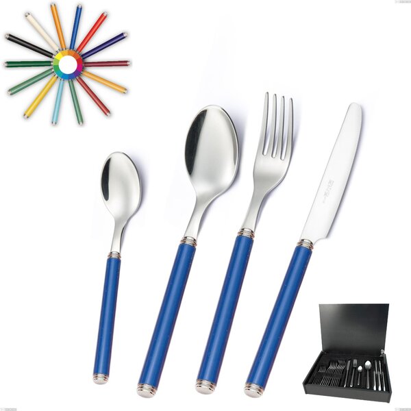 24-Piece Cutlery Set in Wooden Case, Linea, Polished 18/10 Stainless Steel (AISI304), Methacrylate Handles