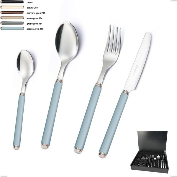 24-Piece Cutlery Set in Wooden Case, Linea Gres, 18/10 AISI 304 Stainless Steel with Acrylic Handles