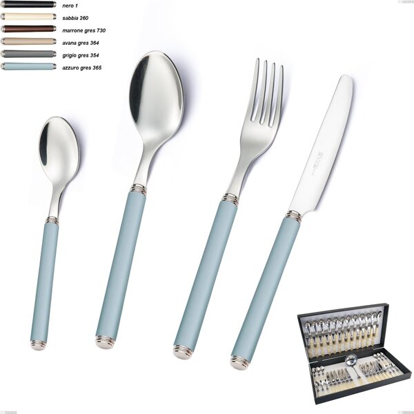 49-Piece Cutlery Set from Linea Gres in Canteen Box, 18/10 AISI 304 Stainless Steel with Acrylic Handles