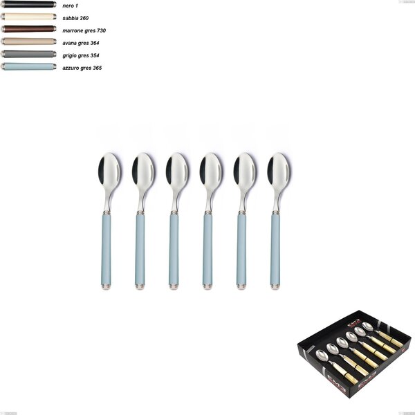 Showcase Box 6 Pieces Moka Spoon Linea Gres, 18/10 AISI 304 Stainless Steel with Acrylic Handles