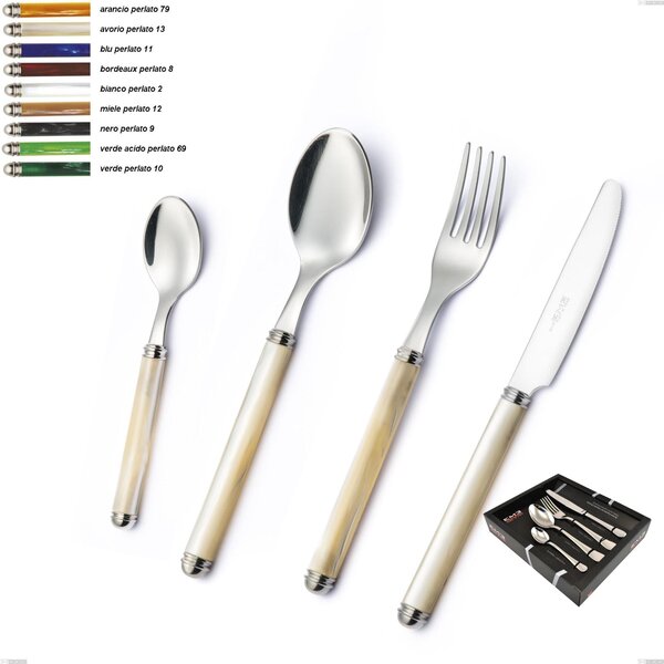 Coloured Cutlery Set pearl line collection 24 Pieces in 18/10 Stainless Steel with Display Case