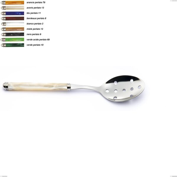 Perforated Spoon from the Pearl Line, Stainless Steel 18/10 (AISI304) 241 mm Length, ABS Handle with Double Ring, Dishwasher Safe