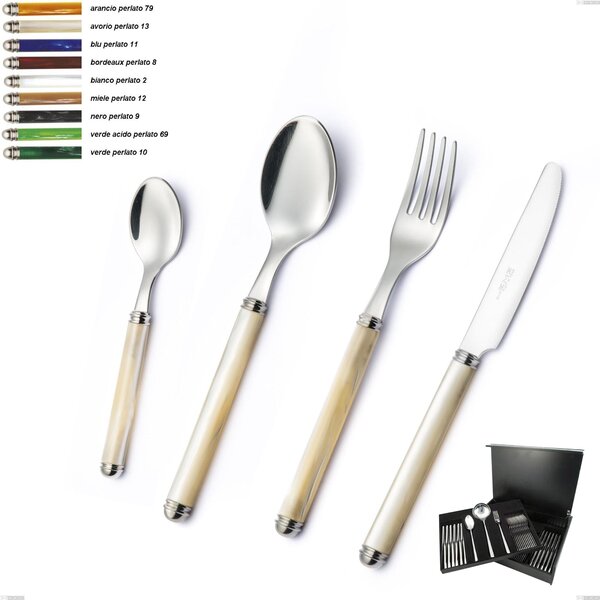 75-Piece Pearl Line Cutlery Set in Wooden Case, Stainless Steel 18/10 (AISI304)