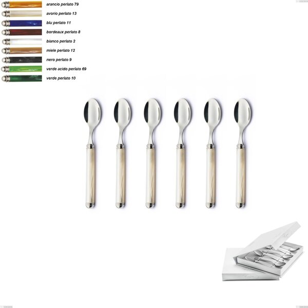 Set of 6 Moka Spoons from the Pearl Line in a Book-style Box, Stainless Steel 18/10 (AISI304)