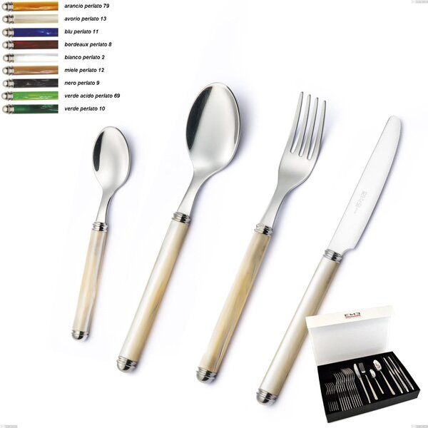 Coloured Cutlery Set pearl line collection 24 pieces in 18/10 stainless steel in panoramic packaging