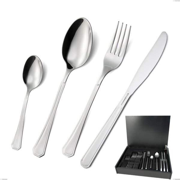 Loira 24 Piece Cutlery Set in Wooden Box, Mensa Cheap Knife, Polished Aisi 304 Stainless Steel, 2mm Thickness, Classic Design