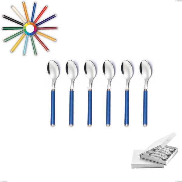 Set of 6 Coffee Spoons from the Linea Collection in a Book-Style Box, Polished 18/10 Stainless Steel (AISI304), Acrylic Handles