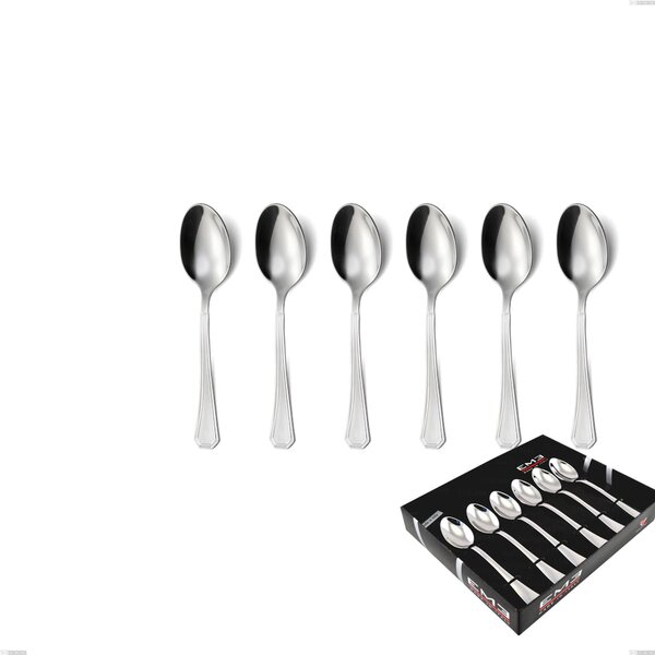 Set of 6 Loira Coffee Spoons in Showcase Packaging, Polished Aisi 304 Stainless Steel, 2 mm Thickness, Classic Design