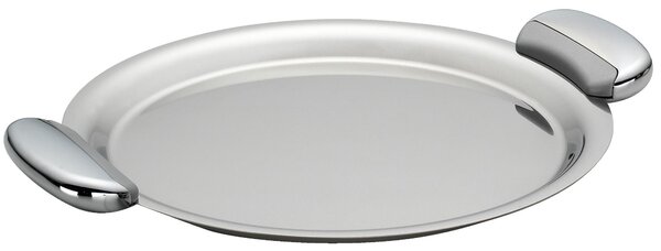 JOINT EME 30 cm Round Tray in Polished Stainless Steel with Stainless Steel Lid, Die-Cast Metal Handle with Polished and Sandblasted Finish