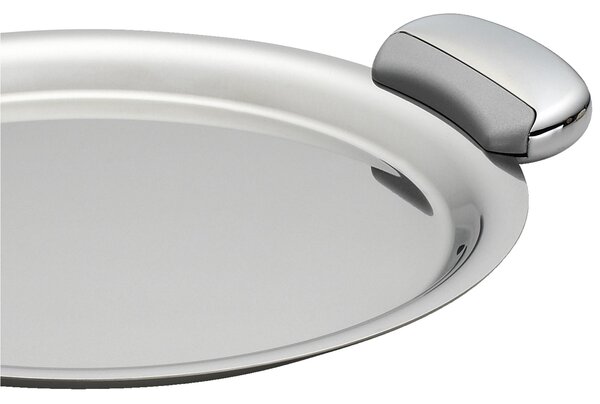 JOINT EME 30 cm Round Tray in Polished Stainless Steel with Stainless Steel Lid, Die-Cast Metal Handle with Polished and Sandblasted Finish