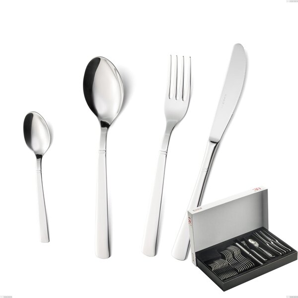 Lux 30-Piece Cutlery Set in Panoramic Packaging, Polished AISI 304 Stainless Steel, 2.5 mm Thickness