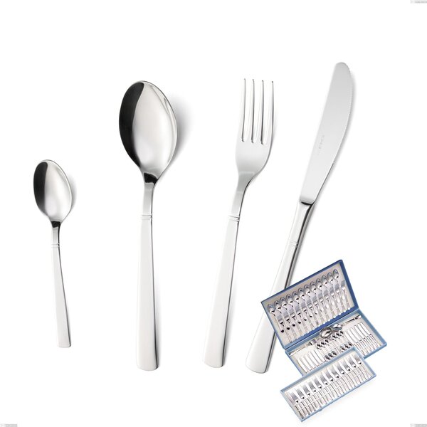 Lux 75-piece cutlery set in canteen box, Polished Aisi 304 Stainless Steel, 2.5 mm thickness