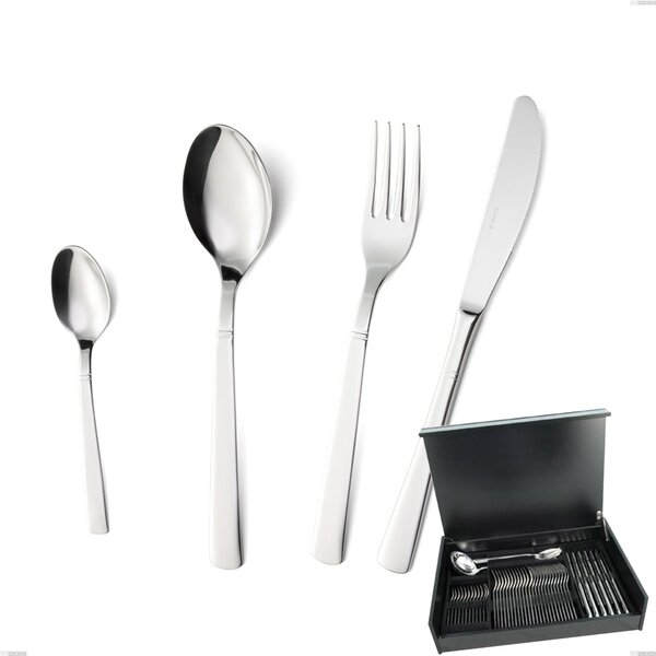 Lux 51-Piece Cutlery Set in Wooden Box, AISI 304 Stainless Steel Polished Cutlery, 2.5mm Thickness