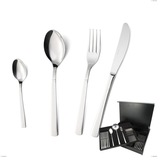 Lux 75-Piece Cutlery Set in Wooden Box, Stainless Steel AISI 304, Polished, 2.5 mm Thickness