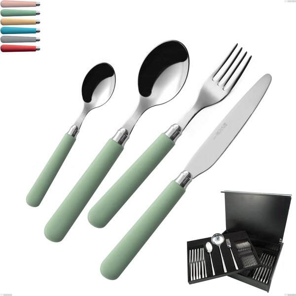 75-Piece Macarons Cutlery Set in Wooden Case, 18.10 Stainless Steel with Polished Stainless Acrylic Handles