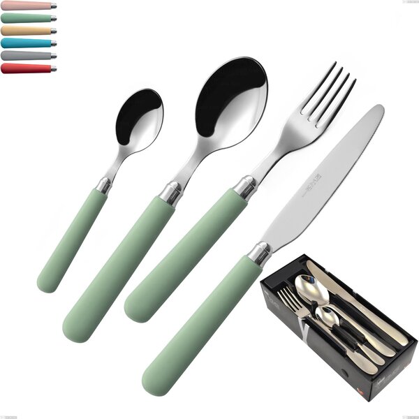24-Piece Macarons Cutlery Set in Space-Saving Packaging, 18.10 Stainless Steel with Polished Stainless Steel Acrylic Handles