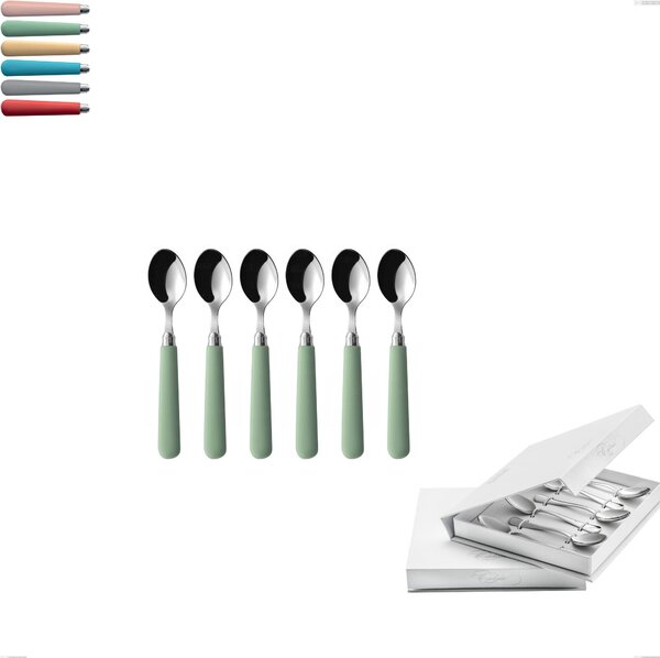 Set of 6 Macarons Moka Spoons in Book-style Box, 18.10 Stainless Steel with Polished Acrylic Handles