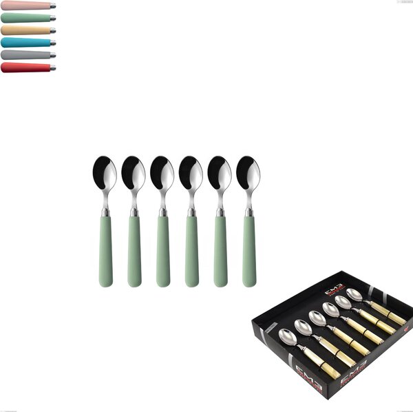 Showcase Box 6 Pieces Moka Spoon Macarons, 18.10 Stainless Steel with Polished Stainless Acrylic Handles