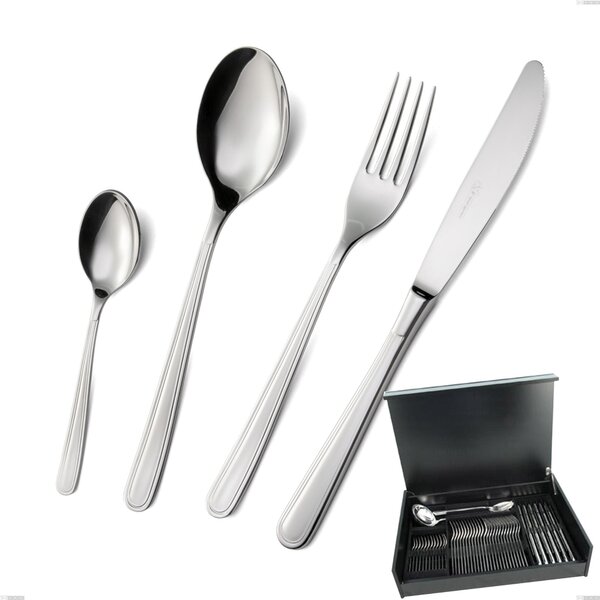 Medea 51 Piece Cutlery Set in Wooden Box, Polished AISI 304 Stainless Steel, 3 mm Thickness