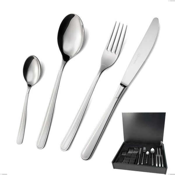 Medea 24 Piece Cutlery Set in Wooden Box, Polished Aisi 304 Stainless Steel, 3 mm Thickness