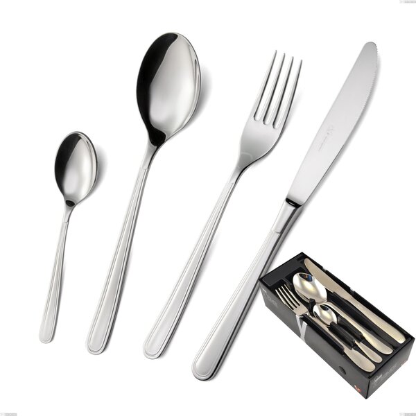 Medea 24 Pieces Cutlery Set in Space-Saving Packaging, Polished AISI 304 Stainless Steel, 3 mm Thickness