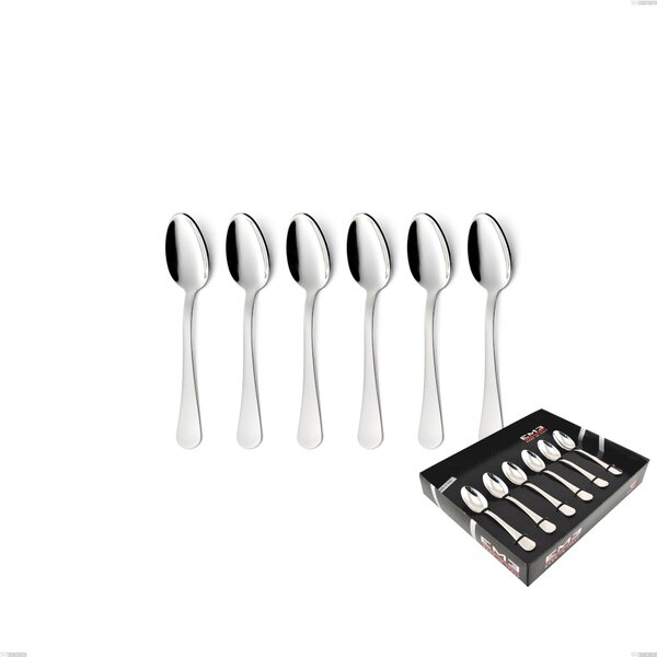 Milano Inox 18/10 Set of 6 Moka Spoons in Display Box, Polished Mirror-Finish Stainless Steel 18/10 (AISI304), 2.5 mm Thickness