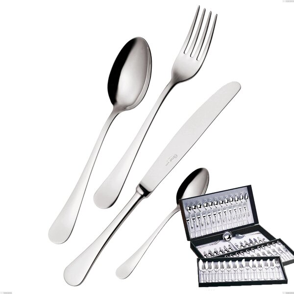 113-Piece Milano Inox 18/10 Cutlery Set in Gift Case, Economical Knife, Mirror-Polished 18/10 Stainless Steel (AISI304), 2.5 mm Thickness