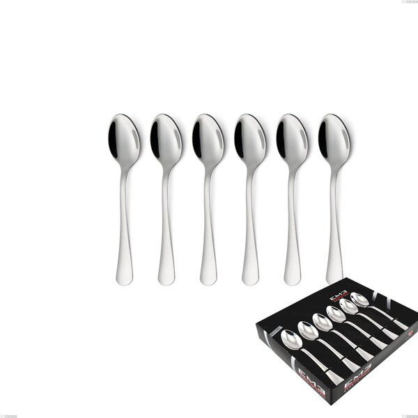 Milano Inox 18/10 Set of 6 Coffee Spoons in Display Box, Polished Mirror-Finish Stainless Steel 18/10 (AISI304), 2.5 mm Thickness