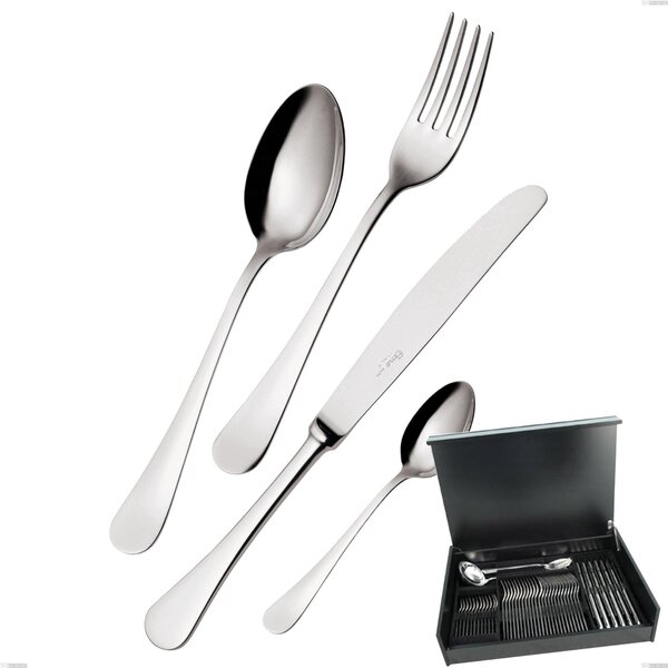 51-Piece Cutlery Set in Wooden Case, Milano Inox 18/10, Mirror-Polished Stainless Steel 18/10 (AISI304), 2.5 mm Thickness