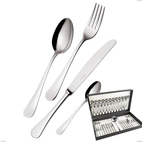 Milano Inox 18/10 49 Piece Cutlery Set, Mirror-Polished Stainless Steel 18/10 (AISI304), 2.5 mm Thickness in Canteen Box, Economical Knife