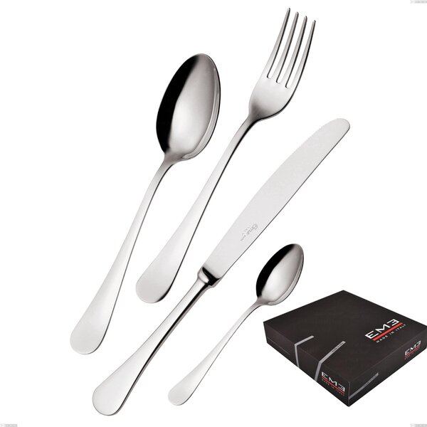 Milano Inox 18/10 49 Piece Cutlery Set in Gift Box, Economical Knife, Polished Mirror Finish Stainless Steel 18/10 (AISI304), 2.5 mm Thickness