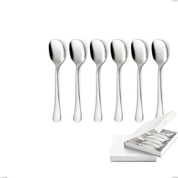 Milano Inox 18/10 Set of 6 Ice Cream Spoons, 18/10 Stainless Steel (AISI304) Mirror Polished, 2.5mm Thickness, Presented in a Book-Style Box
