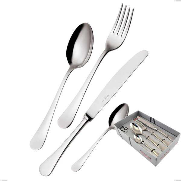Milano Inox 18/10 16-Piece Cutlery Set in Showcase Box, Mirror-Polished 18/10 Stainless Steel (AISI304), 2.5 mm Thickness