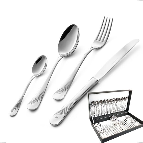 Milano Inciso 51-piece cutlery set in canteen box, 18/10 (AISI304) polished stainless steel, 2.5 mm thickness