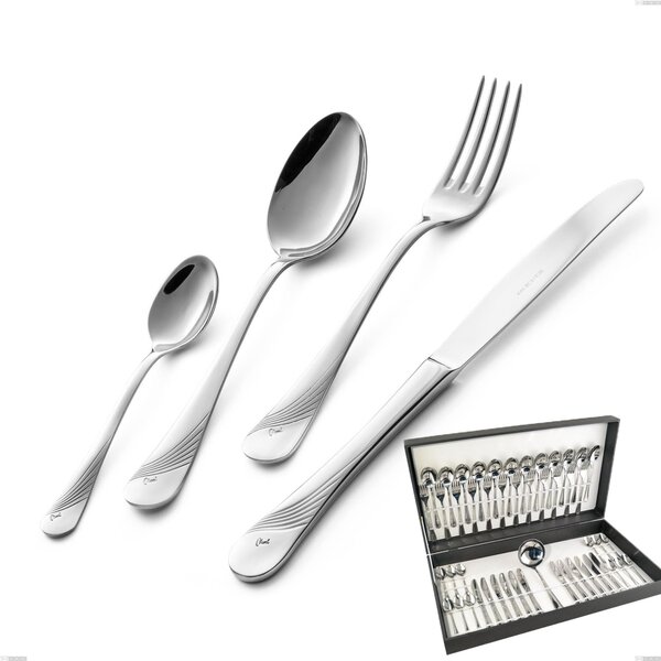 Milano Inciso 49 Piece Cutlery Set in Canteen Box, 18/10 (AISI304) Polished Stainless Steel, 2.5 mm Thickness