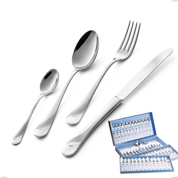 113-Piece Milano Inciso Cutlery Set in Gift Case, 18/10 (AISI304) Polished Stainless Steel, 2.5 mm Thickness