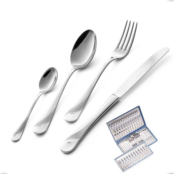 Milano Inciso 75-Piece Cutlery Set in Gift Case, 18/10 (AISI304) Polished Stainless Steel, 2.5 mm Thickness