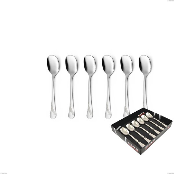 Set of 6 Milano Inciso Ice Cream Spoons in Display Box, 18/10 (AISI304) Polished Stainless Steel, 2.5 mm Thickness