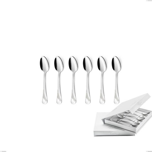 Set of 6 Milano Inciso Moka Spoons in Book-style Box, 18/10 (AISI304) Polished Stainless Steel, 2.5 mm Thickness