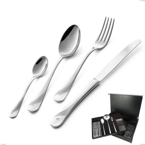 Milano Inciso 75-piece cutlery set in wooden case, 18/10 (AISI304) polished stainless steel, 2.5 mm thickness