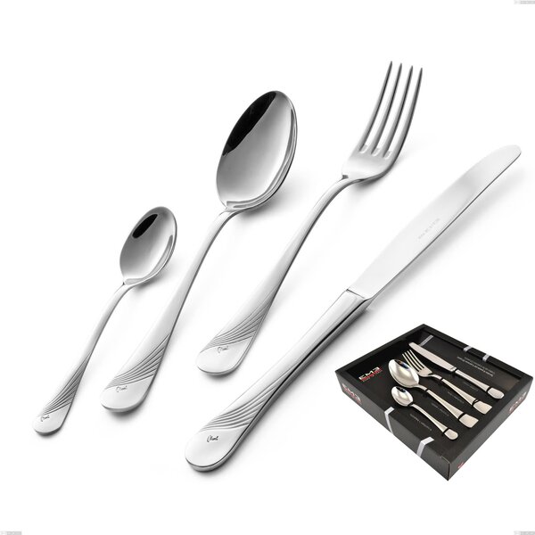 Milano Inciso 24 Piece Cutlery Set in Showcase Box, 18/10 (AISI304) Polished Stainless Steel, 2.5 mm Thickness