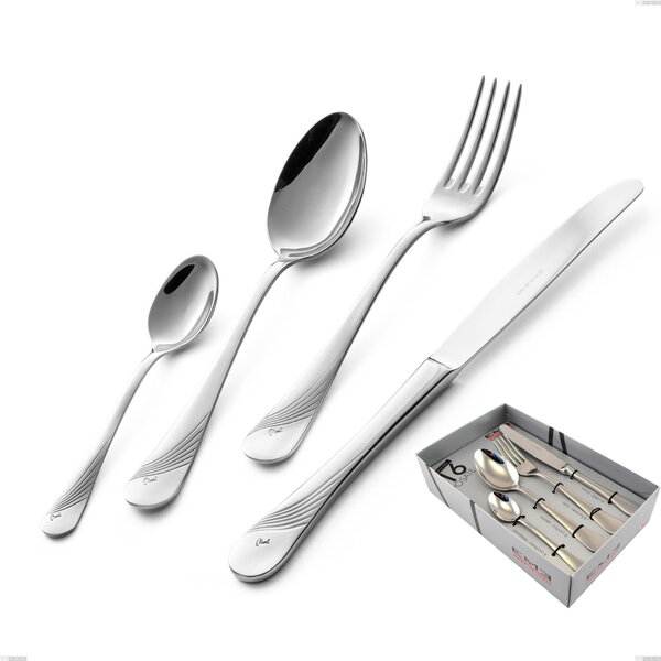 Milano Inciso 16 Piece Cutlery Set in Showcase Packaging, 18/10 (AISI304) Polished Stainless Steel, 2.5 mm Thickness