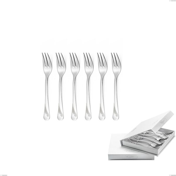 Milano Inciso Set of 6 Dessert Forks in Book-style Box, 18/10 (AISI304) Polished Stainless Steel, 2.5 mm Thickness