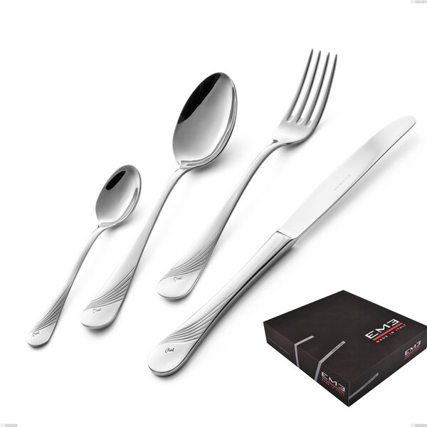 Milano Inciso 49-Piece Cutlery Set in Gift Box, 18/10 (AISI304) Polished Stainless Steel, 2.5mm Thickness