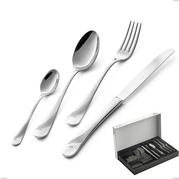 Milano Inciso 30-Piece Cutlery Set in Panoramic Packaging, 18/10 (AISI304) Polished Stainless Steel, 2.5 mm Thickness