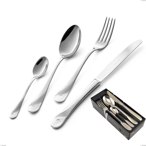 Milano Inciso 24 Piece Cutlery Set in Space-Saving Packaging, 18/10 (AISI304) Polished Stainless Steel, 2.5 mm Thickness